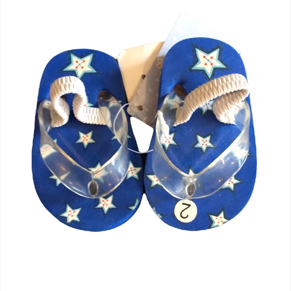 Baby Kisses Star Flip Flops, Blue, White, 2